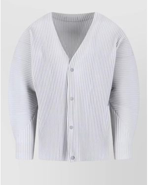 Homme Plissé Issey Miyake Knit Jumper Long Sleeves Ribbed V Neckline - White