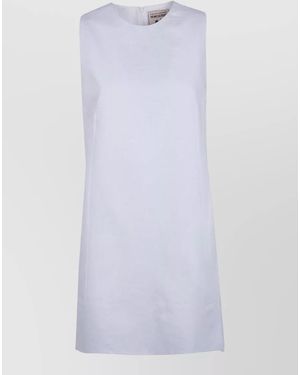 Semicouture Linen Mini Dress Round Neckline Sleeveless - White