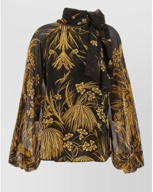 F.R.S For Restless Sleepers Floral Print Silk Blend Long Sleeve Blouse - Multicolour