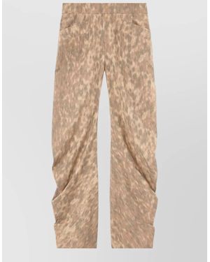 Ganni Cotton Trousers All Over Print Ruched - Natural