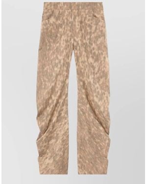 Ganni Cotton Trousers All Over Print Ruched - Natural