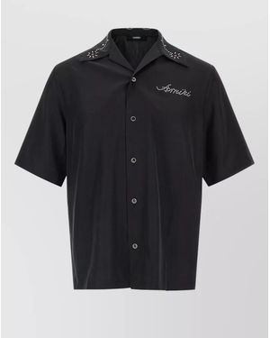 Amiri Studded Collar Short Sleeve Camp Shirt - Black