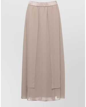 Peserico Midi Skirt Elastic Waist Layered Volant - Natural
