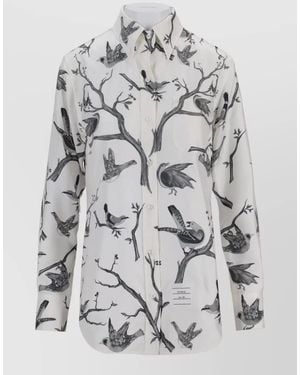 Thom Browne Printed Silk Long Sleeve Shirt - Gray