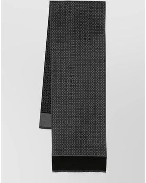 Ferragamo Reversible Wool Scarf Fringed Edges Design - Gray