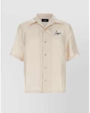 Amiri Graphic Print Camp Collar Short Sleeve Shirt - Natural