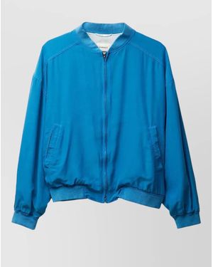 Versace Silk Poplin Blouson Jacket Zip Front - Blue