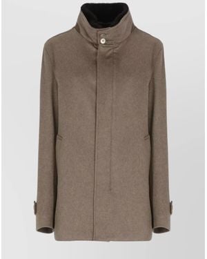 Herno Cashmere Coat With Fur High Neck - Brown