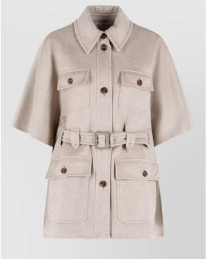 Max Mara Nettare Cashmere Cape Belted Waist - Natural