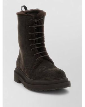 Brunello Cucinelli Precious Loop Suede Amphibious Ankle Boots - Black