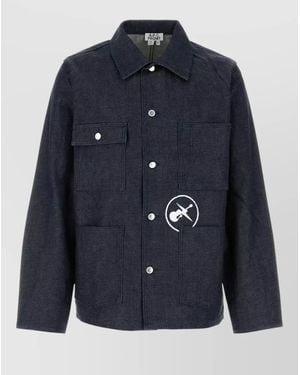 A.P.C. Denim Frgmt Collared Jacket Chest Pockets - Blue