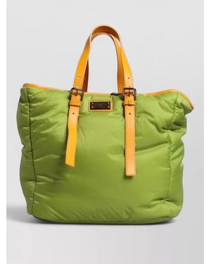 Dolce & Gabbana Nylon Quilted Tote Crossbody Bag Buckle Strap - Green