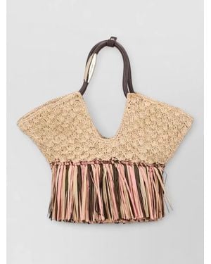 Zimmermann Goldentime Beach Bag Woven Fringe Handles - Natural