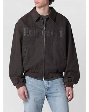 Represent Jacket Collared Neck Ribbed Cuffs Hem - Black