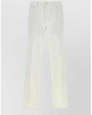 Prada Cotton Tailored Trousers Belt Loops Pockets - White