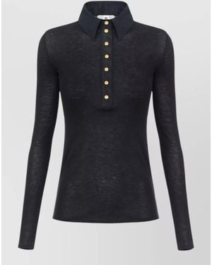 Elisabetta Franchi Fine-Knit Slim-Fit Long-Sleeve Polo Shirt - Blue