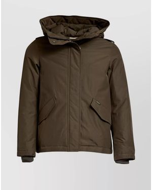 Woolrich Hooded Parka With Drawstring Waist And Pockets - Green