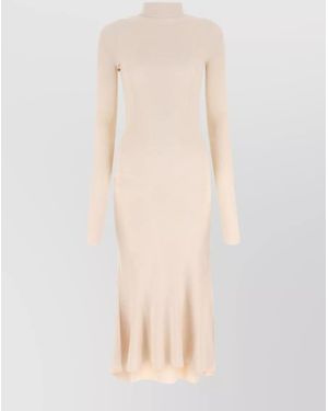 Balenciaga Silk Blend Mock Turtleneck Knitted Midi Dress - Natural