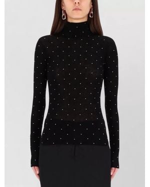 Rabanne Mesh Top Second Skin Studs Turtleneck - Black