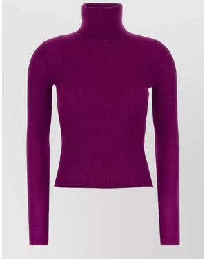 Saint Laurent Cashmere Wool Silk Ribbed Slim-Fit Turtleneck Jumper - Purple