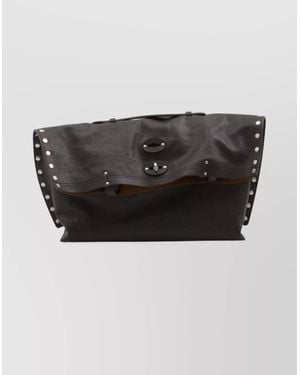 Zanellato Medium Leather Tote Bag Studded Design - Black