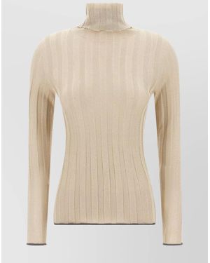 Fabiana Filippi Lurex Turtleneck Knitted Top - Natural