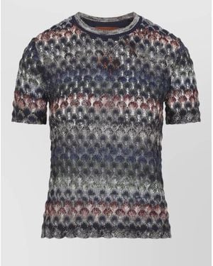Missoni Open-Knit Geometric-Pattern Metallic Short-Sleeve T-Shirt - Grey
