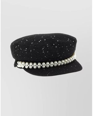 Maison Michel Abby Hat Featuring Sequins And Pearl Accents - Black