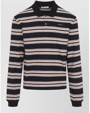 Marni Cotton Polo Shirt Long Sleeve Stripes - Blue