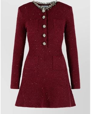 Self-Portrait Textured Knit Crystal-Embellished Mini Dress