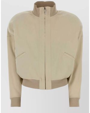Gucci High Collar Jacket Silk Nylon Blend - Natural