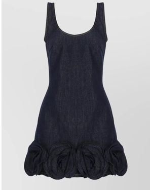 Self-Portrait Floral Dress Mini Length Scoop Neckline Sleeveless - Blue