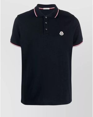 Moncler Polo Collar Short Sleeve T-Shirt With Trim - Blue