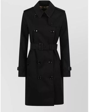 Burberry Kensington Trench Coat Buckle Cuffs Epaulettes - Black