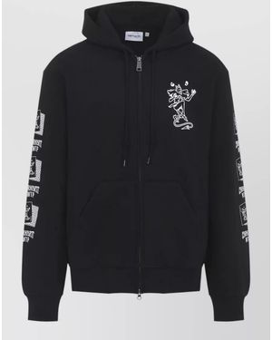 Carhartt Hooded Cotton Jacket Playing Cards Print - Black