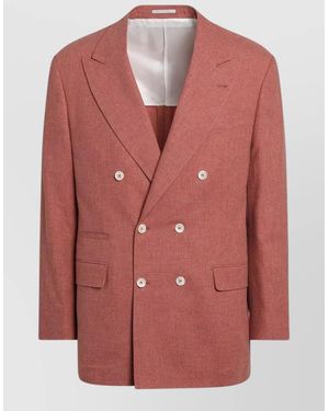 Brunello Cucinelli Peach Double-Breasted Wool-Blend Jacket - Orange