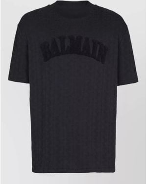 Balmain Monogram Terrycloth Logo Crewneck T Shirt - Black