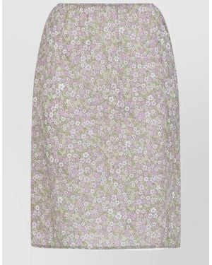 Prada Floral Print Polyamide Midi Skirt - Grey