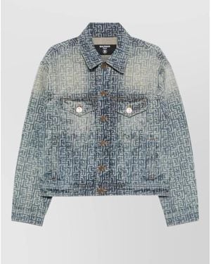 Balmain Denim Blazer Chest Pockets Faded Effect - Blue