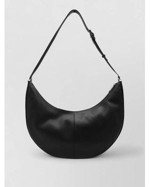 Fendi Shoulder Bag Adjustable Strap Crescent Shape Textured - Black