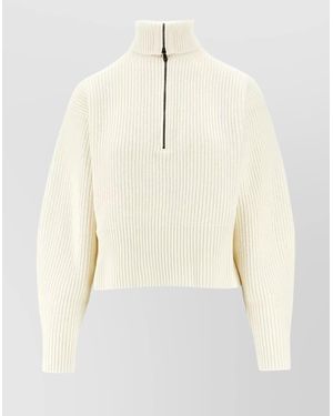 Max Mara Wool Cashmere Half Zip Sweater - Natural
