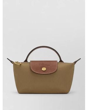 Longchamp Mini Pouch Handle Flap Recycled Canvas - Brown