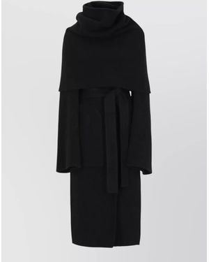 Rick Owens Long Hooded Coat Belt And Cape - Black