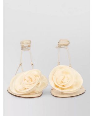 Magda Butrym Sandal Silk Flower Ankle Wrap Flat - Natural