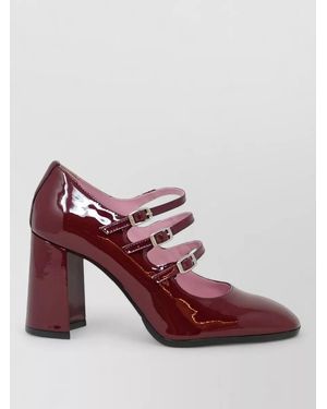 CAREL PARIS Patent Leather Triple Strap Block Heel Pumps - Red