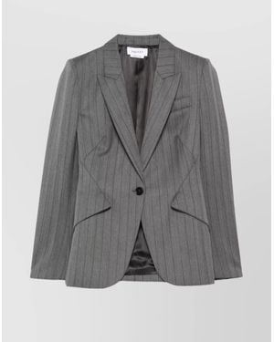 McQueen Tailored Jacket Padded Shoulders - Gray