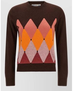 Ballantyne Cashmere Diamond-Intarsia Crewneck Sweater - Orange