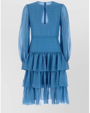 Valentino Garavani Silk Dress With Keyhole Neckline And Ruffles - Blue