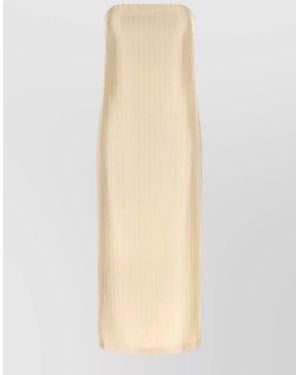 Loulou de Saison Silk Blend Off-The-Shoulder Sleeveless Striped Midi Sheath Dress - Natural
