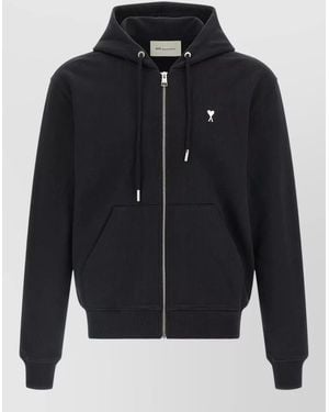 Ami Paris Hooded Jacket Drawstring Hood Kangaroo Pocket - Blue